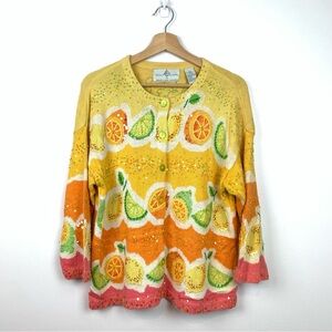 Design Options by Philip & Jane Gordon Vtg Cardigan Limes Citrus Orange Sz Large